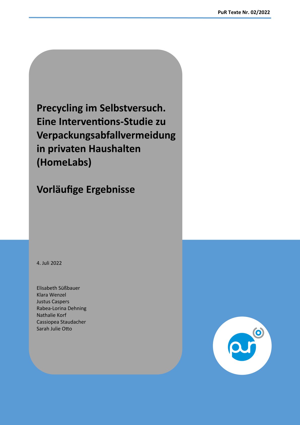 Cover Precycling im Selbstversuch.  Eine Interventions-Studie zu  Verpackungsabfallvermeidung  in privaten Haushalten  (HomeLabs)