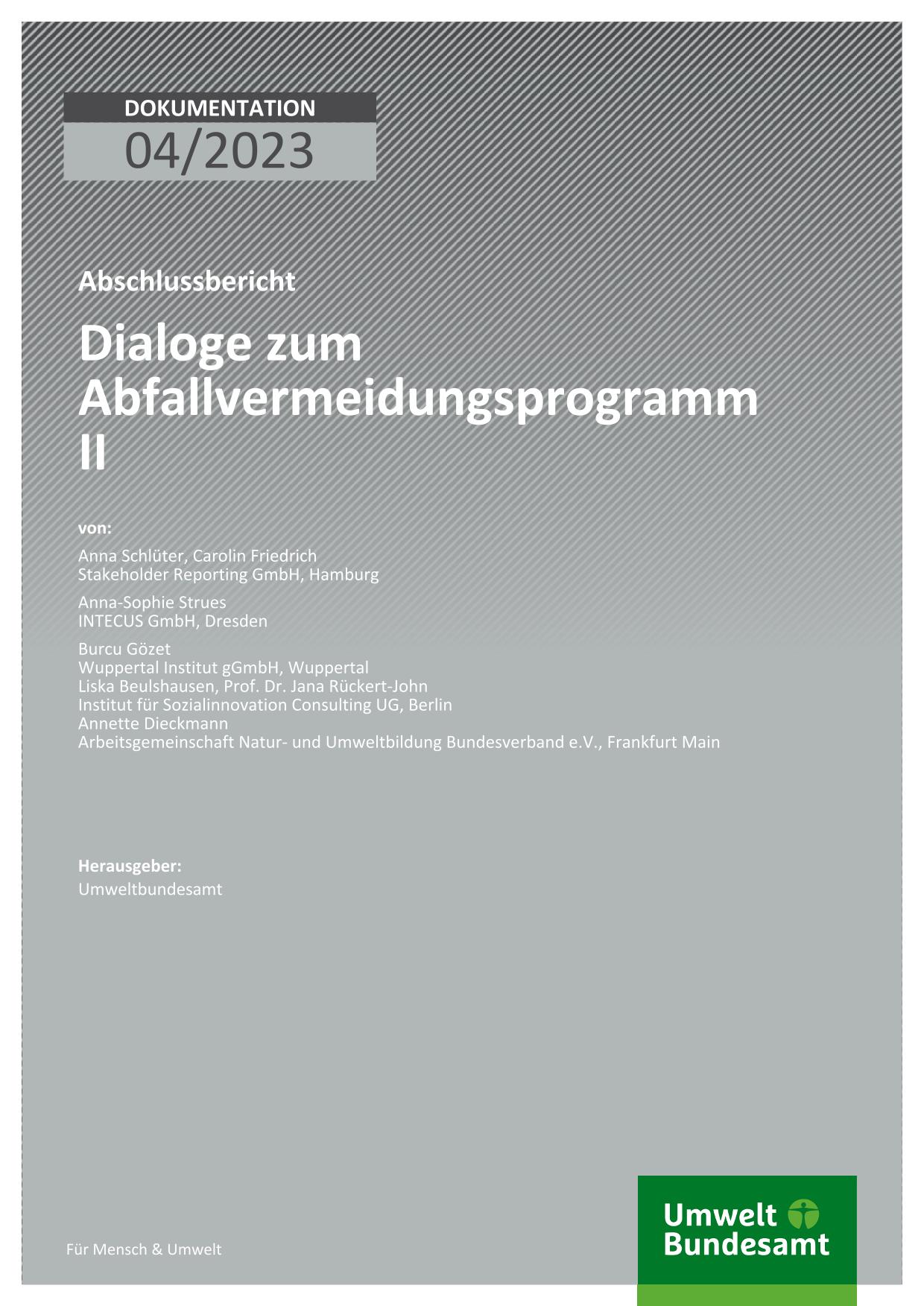 Cover Dialoge zum Abfallvermeidungsprogramm II Cover Dialoge zum Abfallvermeidungsprogramm II