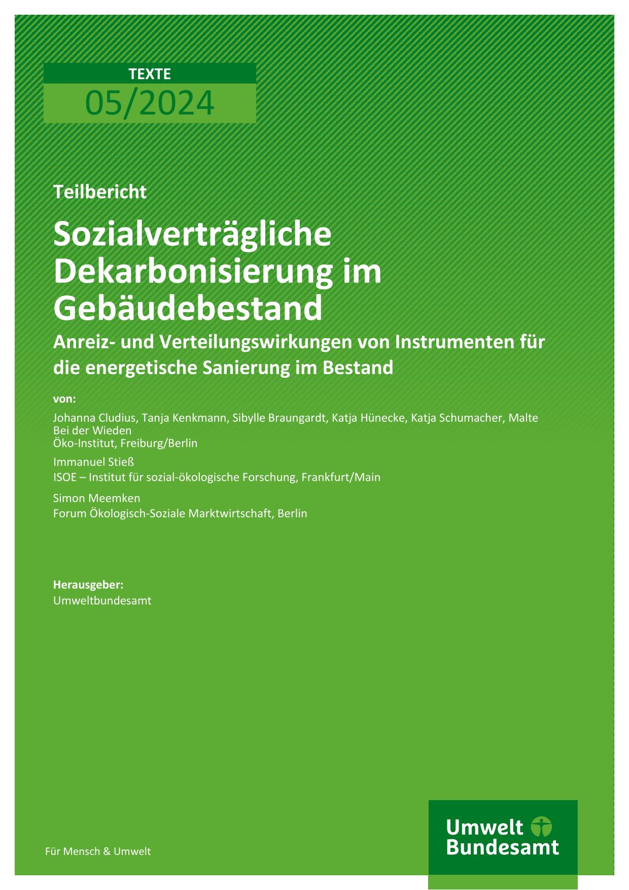 Cover Sozialverträgliche Dekarbonisierung im Gebäudebestand Cover Sozialverträgliche Dekarbonisierung im Gebäudebestand
