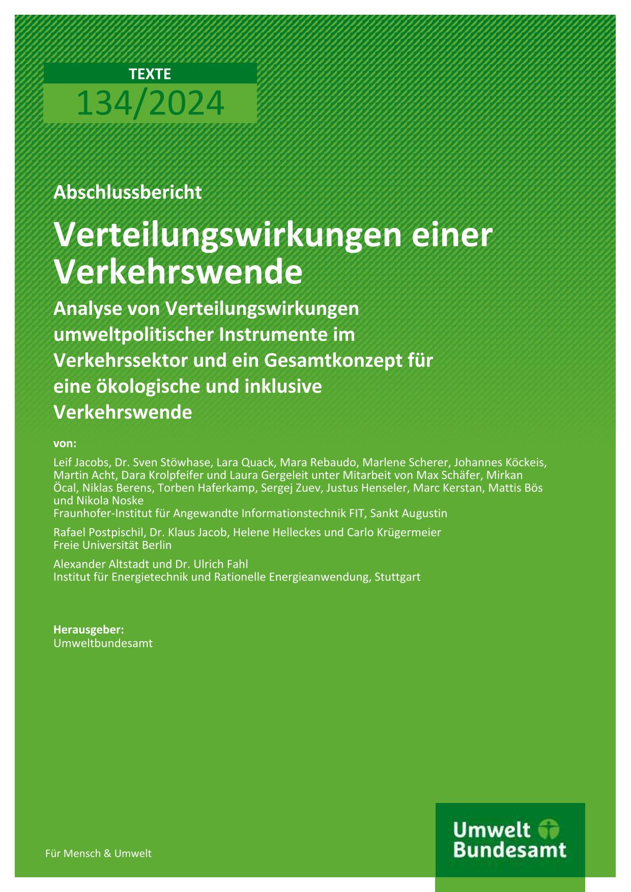 Cover Abschlussbericht Verteilungswirkungen einer Verkehrswende Cover Abschlussbericht Verteilungswirkungen einer Verkehrswende