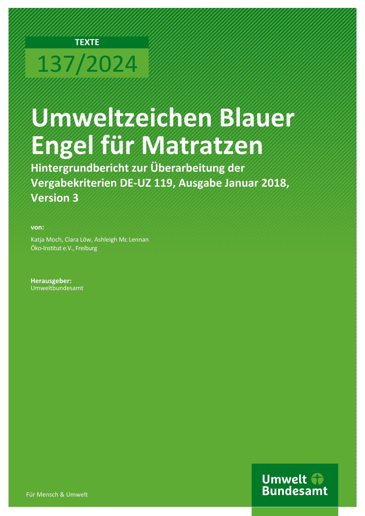 Cover Umweltzeichen Blauer  Engel für Matratzen