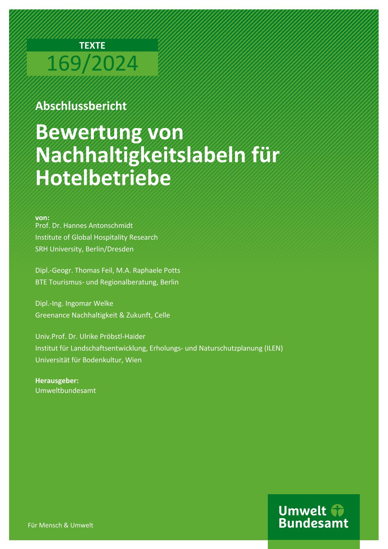 Cover Bewertung von Nachhaltigkeitslabeln für Hotelbetriebe Cover Bewertung von Nachhaltigkeitslabeln für Hotelbetriebe