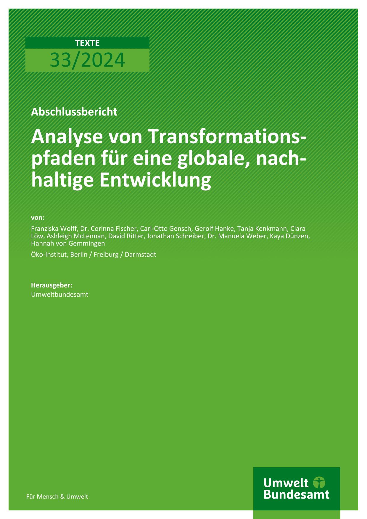 Cover Analyse von Transformationspfaden für eine globale, nachhaltige Entwicklung Cover Analyse von Transformationspfaden für eine globale, nachhaltige Entwicklung