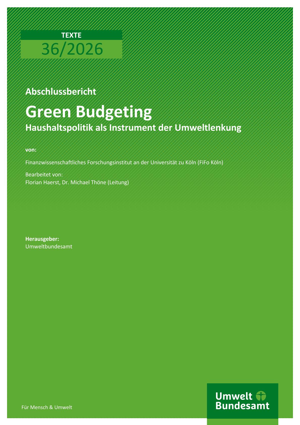 Cover Green Budgeting Haushaltspolitik als Instrument der Umweltlenkung