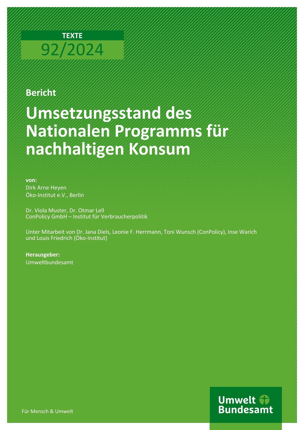 Cover Umsetzungsstand des Nationalen Programms für nachhaltigen Konsum Cover Umsetzungsstand des Nationalen Programms für nachhaltigen Konsum