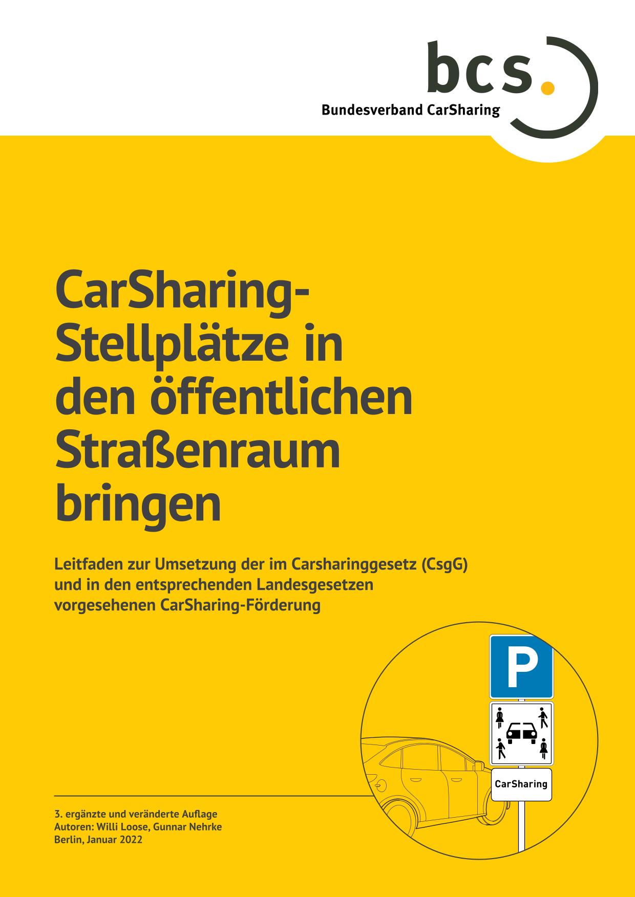Cover: Leitfaden zur Umsetzung des CarSharing-Gesetzes - CarSharingStellplätze in den öffentlichen Straßenraum bringen