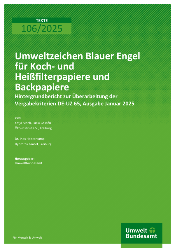 Cover Umweltzeichen Blauer Engel für Koch- und Heißfilterpapiere und Backpapiere