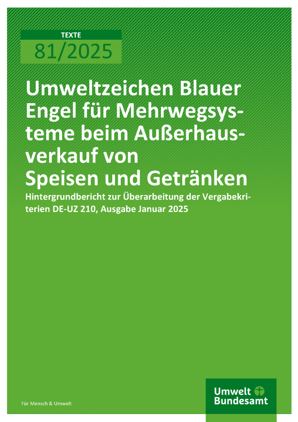 Cover Umweltzeichen Blauer Engel für Mehrwegsysteme beim Außerhausverkauf von Speisen und Getränken
