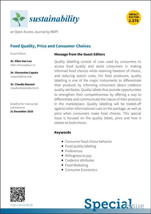 Deckblatt: Sustainability special issue "Food Quality, Price and Consumer Choices"