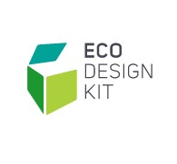 Ecodesign Kit Das Bild zeigt das Logo des Ecodesign Kits. Das Logo sieht aus wie eine grüne Kiste, die sich öffnet. Daneben steht Ecodesign Kit.