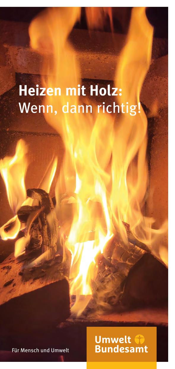 Cover Faltblatt Heizen mit Holz Cover vom Faltblatt Heizen mit Holz mit einer Feuerflamme im Hintergrund