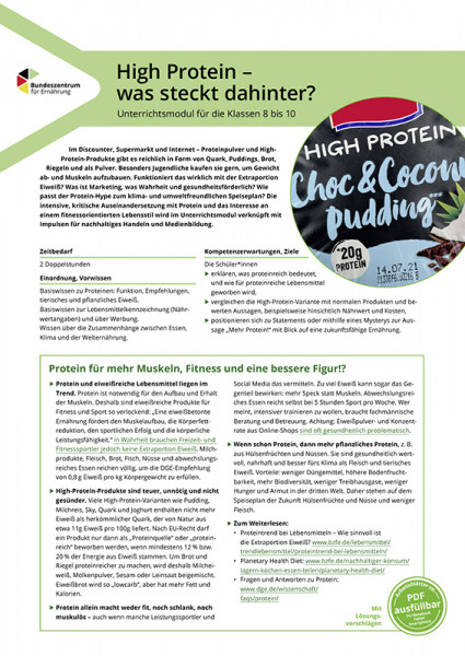 High-Protein-Produkte - Unterrichtsmodul für die Klassen 8 bis 10 Das Bild zeigt eine Textdatei zum High-Protein-Produkte - Unterrichtsmodul für die Klassen 8 bis 10