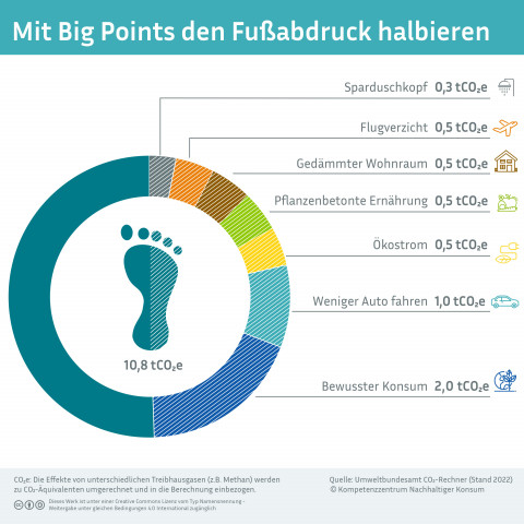 Infografik: Fußabdruck halbieren Infografik: Fußabdruck halbieren: Mit wenigen Schritten weit kommen: ein paar Maßnahmen zur Reduktion von CO2 können den Fußabdruck halbieren!