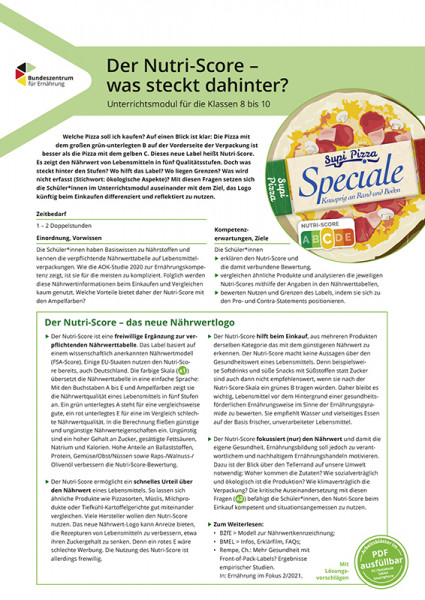 Bildungsmaterial: Nutri-Score - Unterrichtsmodul für die Sekundarstufe 1 Bildungsmaterial: Nutri-Score - Unterrichtsmodul für die Sekundarstufe 1