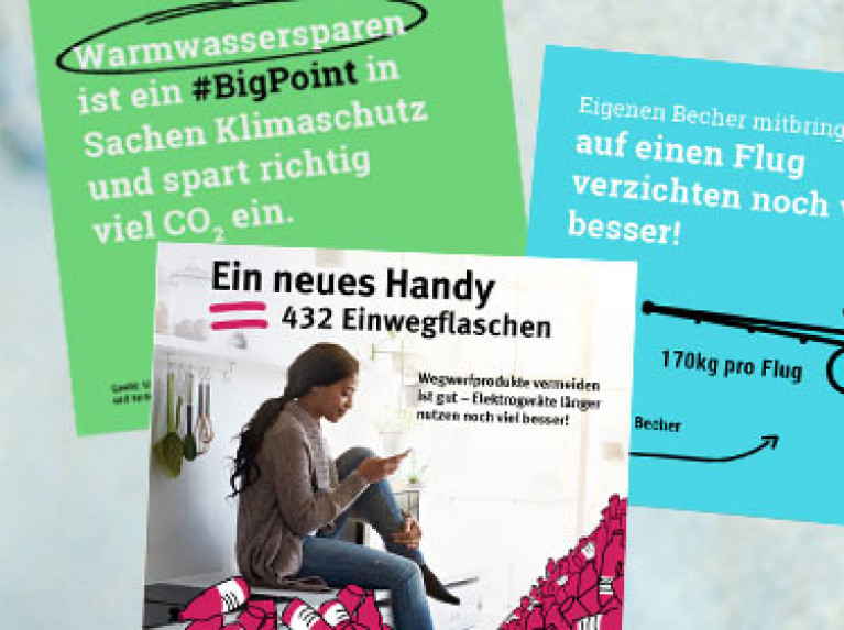 Bühnenbild für die Seite Big Points. Zeigt drei Sharepics und einen Fußabdruck im Sand.